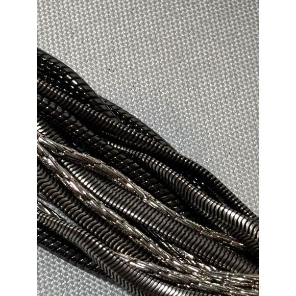 Kiam Family Silver Tone, Chunky Multi Strand Silver & Black Chain Necklace Bold - Picture 7 of 9